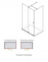 Mampara de ducha acero inoxidable blanco + lateral fijo croquis