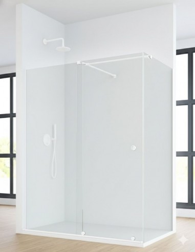 Mampara de ducha acero inoxidable blanco + lateral fijo LIFE de Bathplus