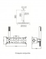 Ducha empotrado techo termostática negro o black gun metal croquis