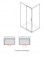 Mampara de ducha 1 hoja fija y 1 puerta corredera + lateral fijo croquis