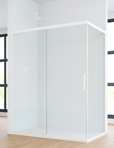 Mampara de ducha blanco 1 hoja fija y 1 puerta corredera + lateral fijo CAUCE de Bathplus