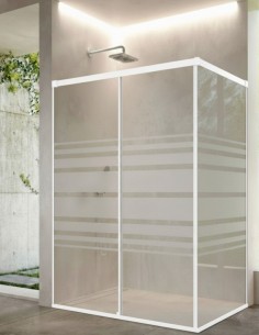 Mampara de ducha blanco 1 hoja fija y 1 puerta corredera + lateral fijo CAUCE de Bathplus 2