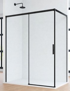 Mampara de ducha negro 1 hoja fija y 1 puerta corredera + lateral fijo CAUCE de Bathplus