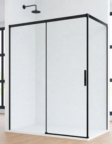 Mampara de ducha negro 1 hoja fija y 1 puerta corredera + lateral fijo CAUCE de Bathplus