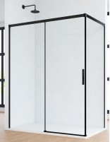 Mampara de ducha negro 1 hoja fija y 1 puerta corredera + lateral fijo CAUCE de Bathplus