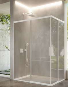 Mampara de ducha angular blanca dos fijas y dos correderas - CAUCE de Bathplus