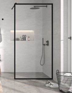 Mampara fija ducha perfil negro modelo FRESH de Kassandra