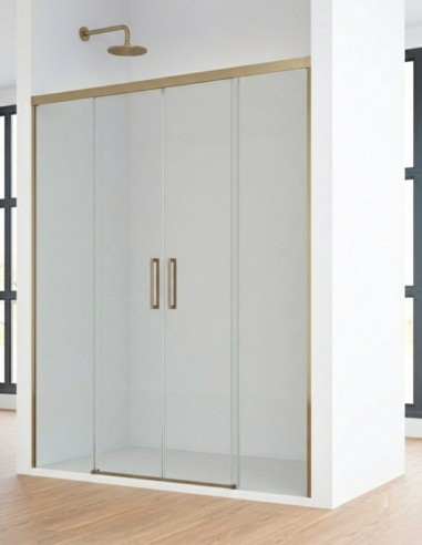 Mampara oro cepillado dos fijos y dos correderas - CAUCE de Bathplus