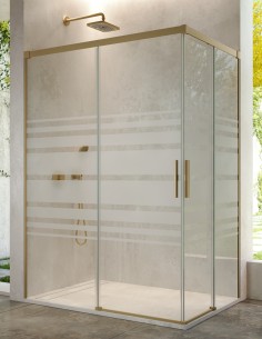 Mampara de ducha oro cepillado angular 2 hojas correderas + 2 hojas fijas - CAUCE de Bathplus 2