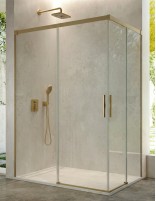Mampara de ducha oro cepillado angular 2 hojas correderas + 2 hojas fijas - CAUCE de Bathplus