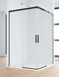 Mampara de ducha angular negra dos fijas y dos correderas modelo Cauce