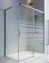 Mampara de ducha 1 hoja fija y 1 puerta corredera + lateral fijo decorada