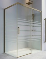 Mampara de ducha oro 1 hoja fija y 1 puerta corredera + lateral fijo decorado