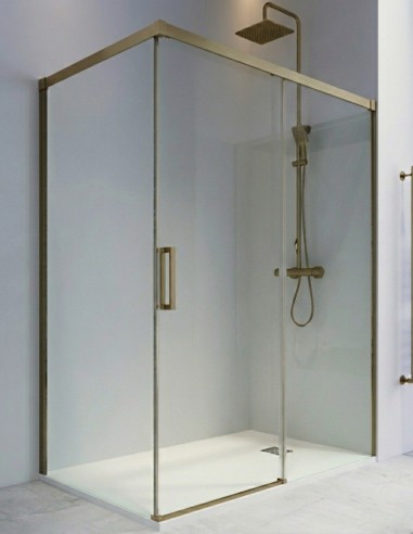 Mampara de ducha oro 1 hoja fija y 1 puerta corredera + lateral fijo - CAUCE de Bathplus