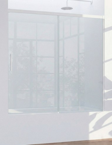 Mampara blanca de bañera de 1 hoja fija y 1 puerta corredera - CAUCE de Bathplus