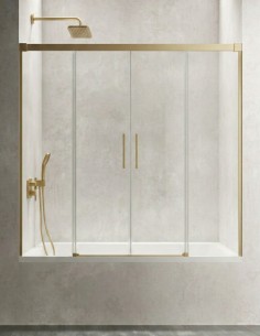 Mampara oro cepillado de bañera de 2 hojas fijas y 2 puertas correderas - CAUCE de Bathplus