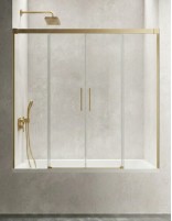 Mampara oro cepillado de bañera de 2 hojas fijas y 2 puertas correderas - CAUCE de Bathplus