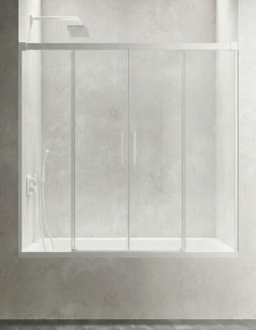 Mampara blanca de bañera de 2 hojas fijas y 2 puertas correderas - CAUCE de Bathplus