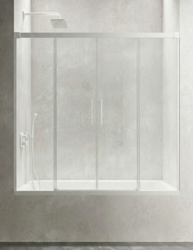 Mampara blanca de bañera de 2 hojas fijas y 2 puertas correderas - CAUCE de Bathplus