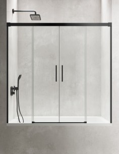 Mampara negra de bañera de 2 hojas fijas y 2 puertas correderas - CAUCE de Bathplus
