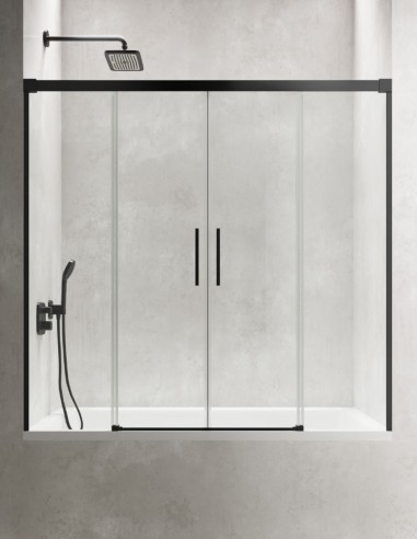 Mampara negra de bañera de 2 hojas fijas y 2 puertas correderas - CAUCE de Bathplus