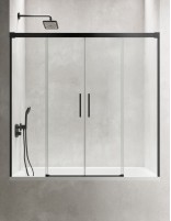 Mampara negra de bañera de 2 hojas fijas y 2 puertas correderas - CAUCE de Bathplus