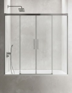 Mampara de bañera de 2 hojas fijas y 2 puertas correderas - CAUCE cromo de Bathplus