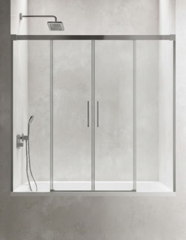 Mampara de bañera de 2 hojas fijas y 2 puertas correderas - CAUCE cromo de Bathplus