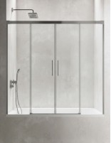Mampara de bañera de 2 hojas fijas y 2 puertas correderas - CAUCE cromo de Bathplus