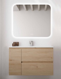 Mueble baño suspendido madera - CONTRAC lavabo centrado 2 cajones + 1 puerta de Socimobel