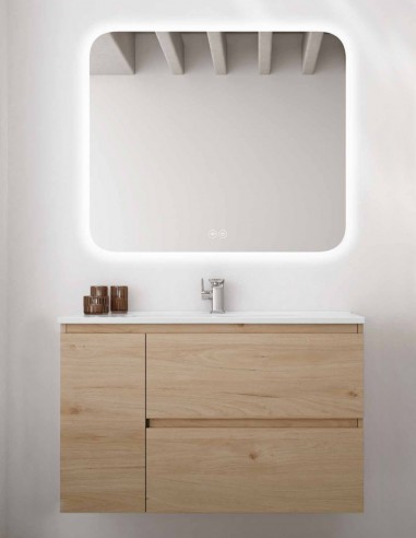 Mueble baño suspendido madera - CONTRAC lavabo centrado 2 cajones + 1 puerta de Socimobel