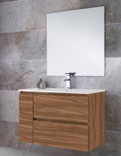Mueble baño suspendido madera - CONTRAC lavabo centrado 2 cajones + 1 puerta de Socimobel 2