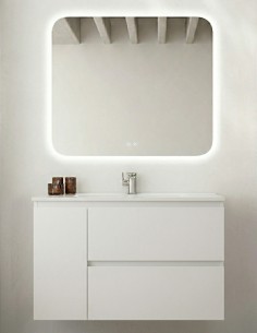 Mueble baño suspendido lacado - CONTRAC lavabo centrado 2 cajones + 1 puerta de Socimobel