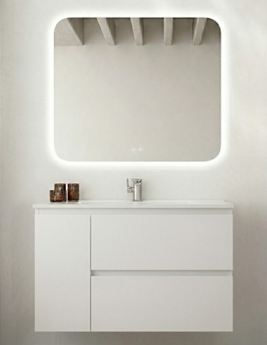 Mueble baño suspendido lacado - CONTRAC lavabo centrado 2 cajones + 1 puerta de Socimobel