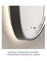 Espejo con bordes redondeados detalle sensor