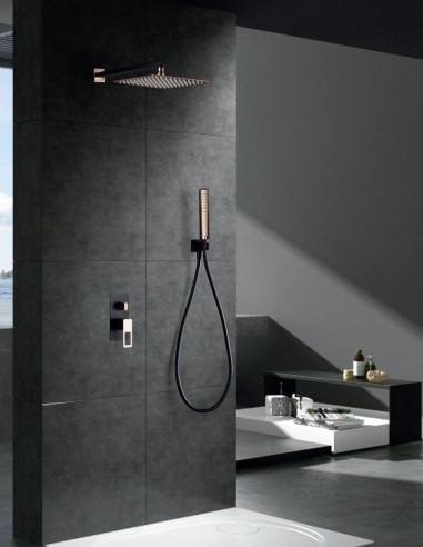 Grifería para ducha empotrada modelo SUECIA de Imex negro-oro rosa