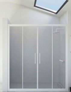 Mampara de ducha frontales blanca - 2 puertas correderas + 2 fijos DENIS de Seviban