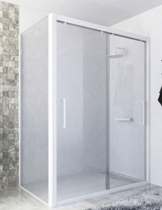 Mampara ducha corredera blanca - dos hojas + lateral fijo PERLA de Seviban