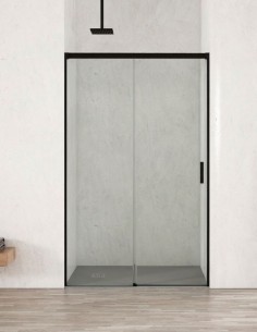 Mampara antical - negro frontal corredera 9002 1 fija y 1 puerta corredera de Hispabaño