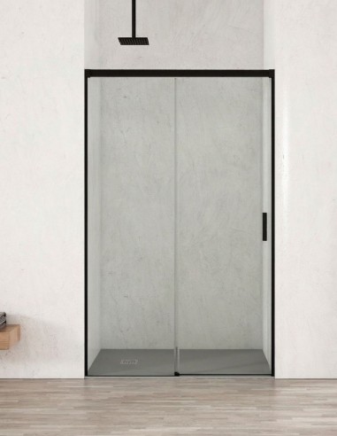 Mampara antical - negro frontal corredera 9002 1 fija y 1 puerta corredera de Hispabaño