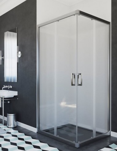 Mampara ducha perfil CROMO - modelo 205 2 fijos y 2 puertas corredera de Hispabaño