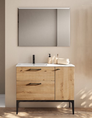 Conjunto baño Visobath Verso - 1 puerta + 2 cajones con patas lavabo Flat desplazado