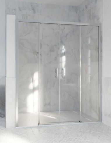 Mampara de aluminio cromo - frontal 2 fijas y 2 correderas modelo 504 Hispabaño