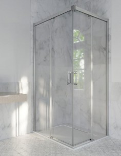 Mampara ducha CROMO - angular 2 fijos y 2 corredera 505 de Hispabaño