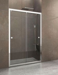 Mampara frontal cromo - 1 cristal fijo y 1 corredera de Hispabaño