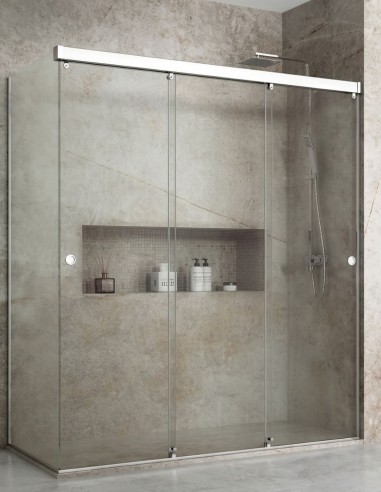 Mampara frontal 3 hojas correderas cromo - 1 fijo lateral de Hispabaño