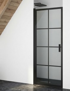 Mampara frontal negro vitrificado - 1 hoja abatible de Hispabaño