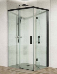 Mampara frontal negra - 2 plegables + 1 fijo de Hispabaño