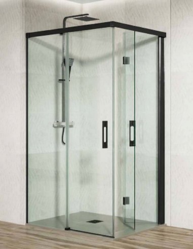 Mampara frontal negra - 2 plegables + 1 fijo de Hispabaño