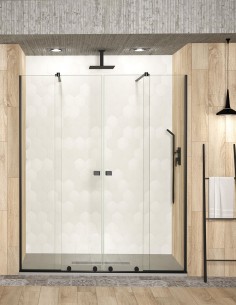 Mampara de ducha Negro mate 2 hojas fijas y 2 correderas con acabado mate de Becrisa